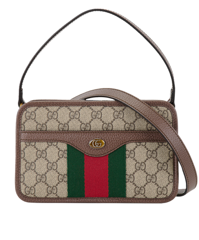 Ophidia Zip Around Camera Bag, &pound;750, Handbags, Beige/Green/Red, Canvas, Front view
